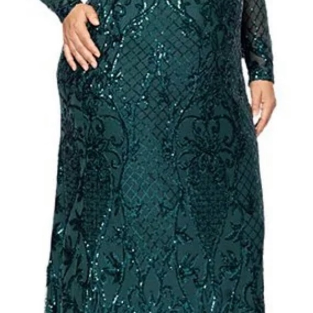 Betsy & Adam Teal Sequin Long Sleeve Dress - Picture 3 of 5